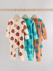 Bright Veg Baby Two Way Zip Footless 100% Cotton Sleepsuits 3 Pack (0mths-3yrs) - Image 1 of 15