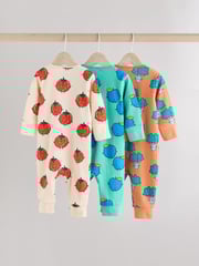 Bright Veg Baby Two Way Zip Footless 100% Cotton Sleepsuits 3 Pack (0mths-3yrs) - Image 2 of 15