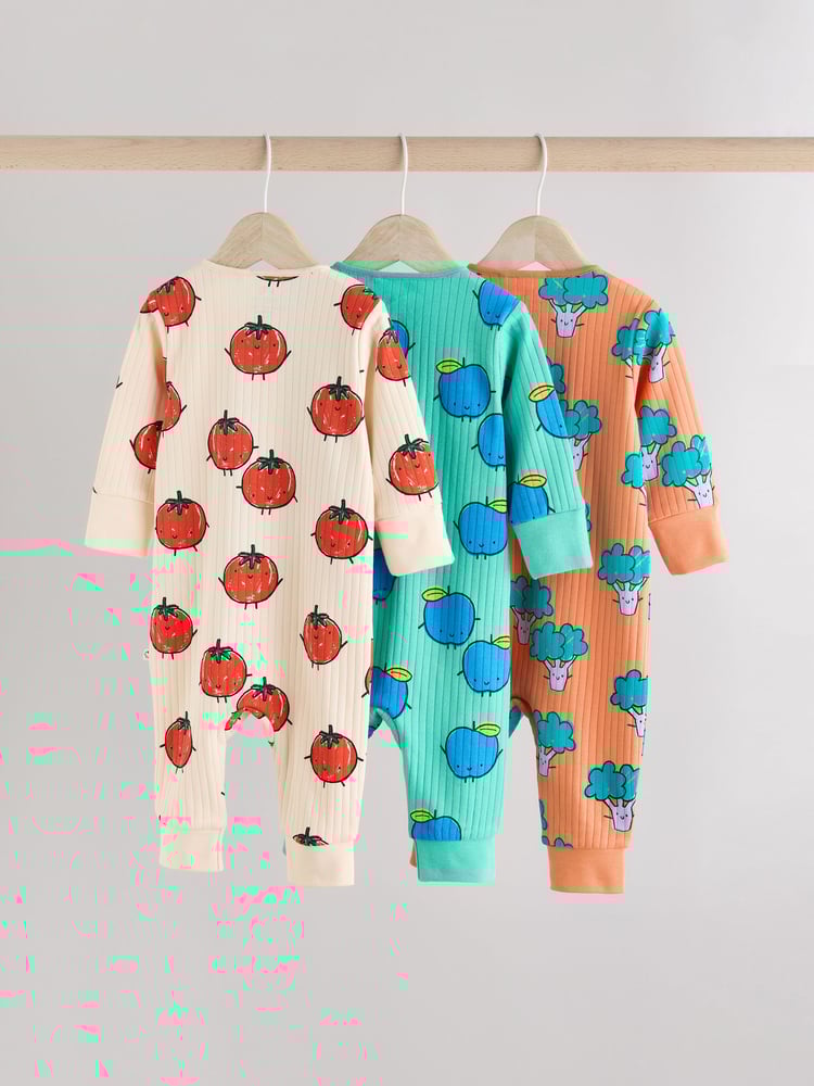 Bright Veg Baby Two Way Zip Footless 100% Cotton Sleepsuits 3 Pack (0mths-3yrs) - Image 2 of 15