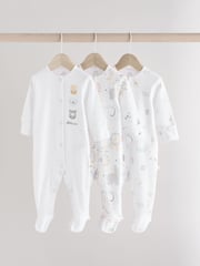 White Baby Animal Print 100% Cotton Sleepsuits 3 Pack (0-2yrs) - Image 1 of 12