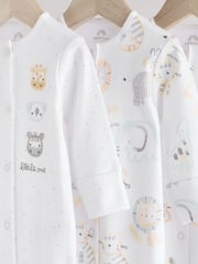 White Baby Animal Print 100% Cotton Sleepsuits 3 Pack (0-2yrs) - Image 7 of 12