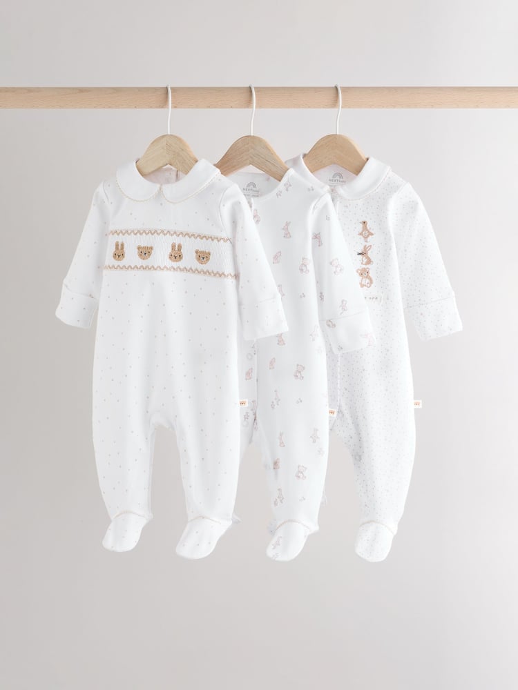 White 100% Cotton Sleepsuits 3 Pack (0-2yrs) - Image 1 of 12