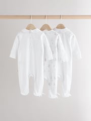 White 100% Cotton Sleepsuits 3 Pack (0-2yrs) - Image 2 of 12
