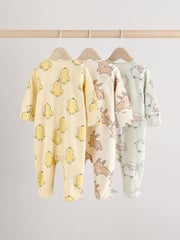 Yellow Baby Spring Two Way Zip 100% Cotton Sleepsuits 3 Pack (0mths-2yrs) - Image 2 of 11
