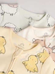 Yellow Baby Spring Two Way Zip 100% Cotton Sleepsuits 3 Pack (0mths-2yrs) - Image 7 of 11