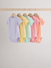 Pink pastels Short Sleeve Rib Baby 100% Cotton Bodysuits 5 Pack - Image 1 of 13