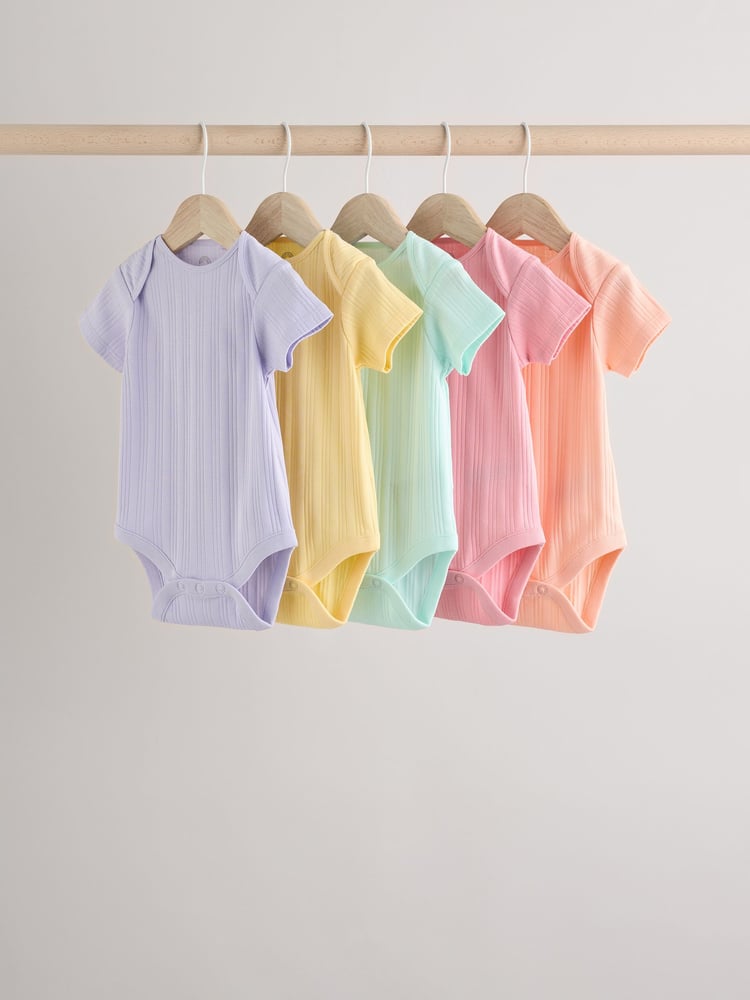 Pink pastels Short Sleeve Rib Baby 100% Cotton Bodysuits 5 Pack - Image 1 of 13