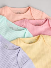 Pink pastels Short Sleeve Rib Baby 100% Cotton Bodysuits 5 Pack - Image 10 of 13