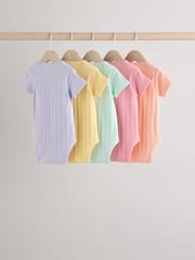 Pink pastels Short Sleeve Rib Baby 100% Cotton Bodysuits 5 Pack - Image 2 of 13