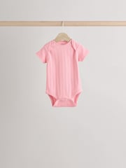 Pink pastels Short Sleeve Rib Baby 100% Cotton Bodysuits 5 Pack - Image 7 of 13