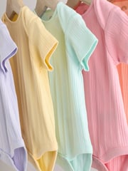 Pink pastels Short Sleeve Rib Baby 100% Cotton Bodysuits 5 Pack - Image 9 of 13