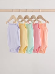 Pale pastels Ribbed Strappy Vest Baby 100% Cotton Bodysuits 5 Pack - Image 1 of 13