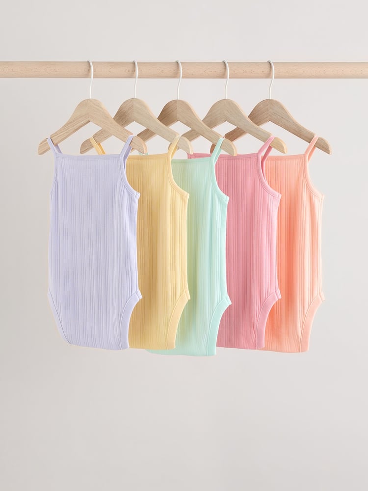 Pale pastels Ribbed Strappy Vest Baby 100% Cotton Bodysuits 5 Pack - Image 2 of 13