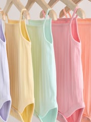 Pale pastels Ribbed Strappy Vest Baby 100% Cotton Bodysuits 5 Pack - Image 9 of 13