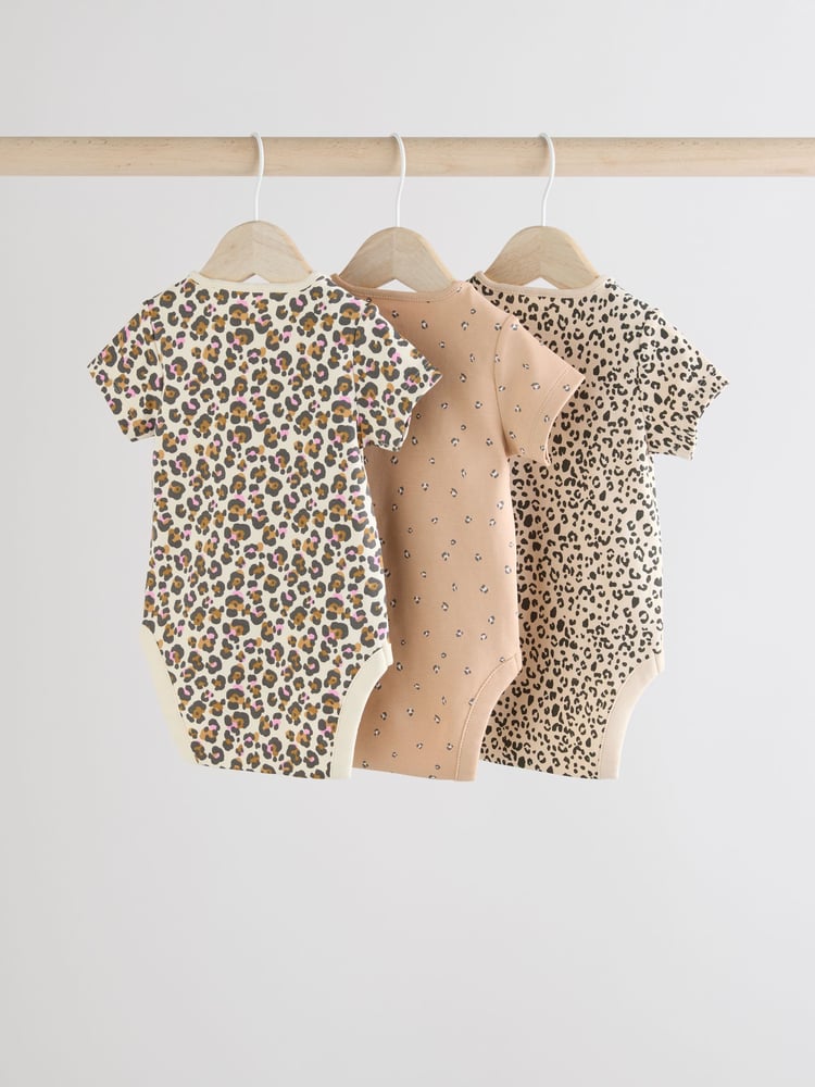 Brown Animal Short Sleeve 100% Cotton Baby Bodysuits 3 Pack - Image 2 of 9