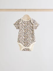 Brown Animal Short Sleeve 100% Cotton Baby Bodysuits 3 Pack - Image 3 of 9