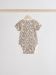 Brown Animal Short Sleeve 100% Cotton Baby Bodysuits 3 Pack - Image 4 of 9