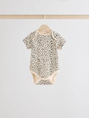 Brown Animal Short Sleeve 100% Cotton Baby Bodysuits 3 Pack - Image 6 of 9
