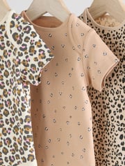Brown Animal Short Sleeve 100% Cotton Baby Bodysuits 3 Pack - Image 7 of 9