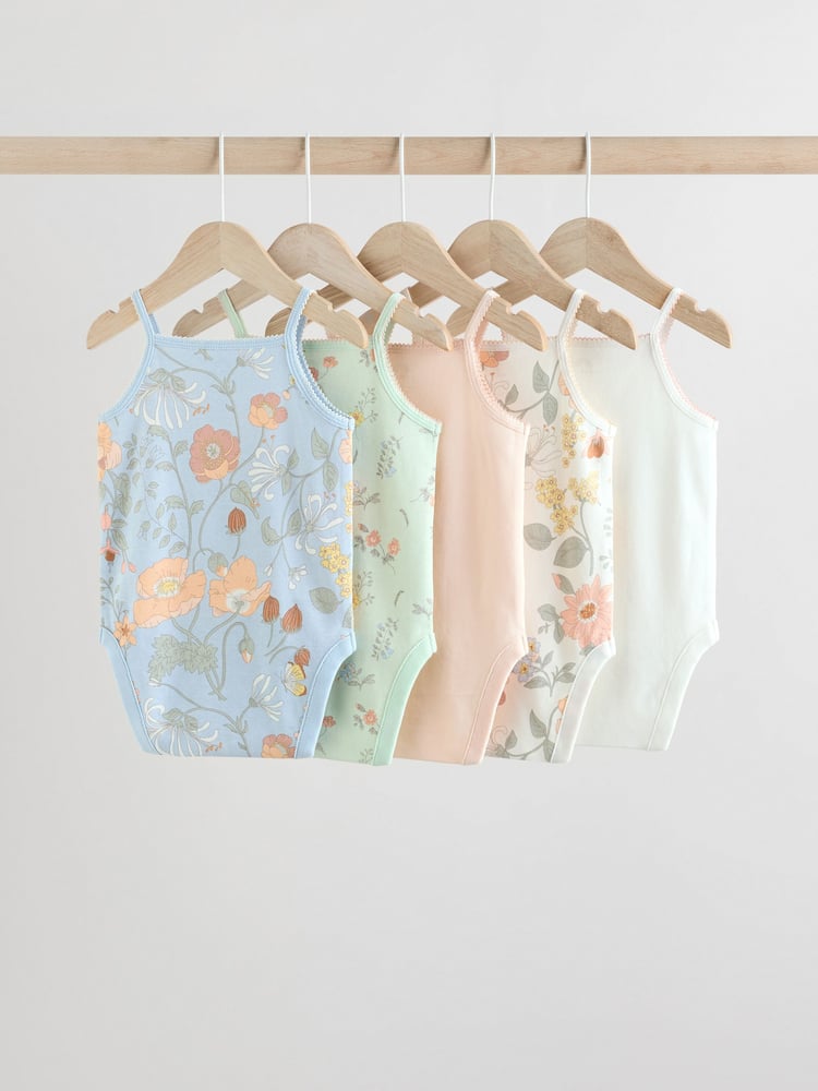 Blue Floral Baby Strappy Vest Bodysuits 5 Pack - Image 2 of 13