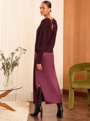 Love & Roses Red 2in1 Knitted Satin Midi Dress - Image 3 of 4