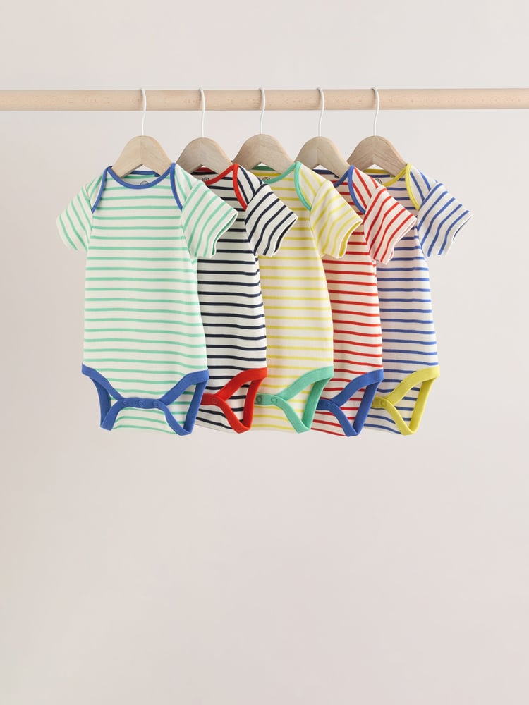 Multi Bright Stripe Short Sleeve Bodysuits 5 Pack - Image 1 of 13