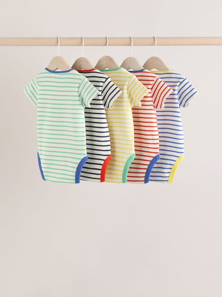 Multi Bright Stripe Short Sleeve Bodysuits 5 Pack - Image 2 of 13