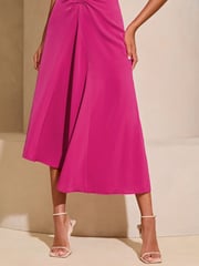Lipsy Pink Ruched Front Keyhole Cut Out Asymmetrical Midi Dress - Image 3 of 4
