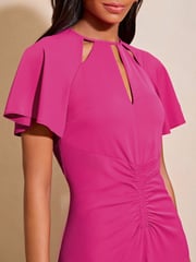 Lipsy Pink Ruched Front Keyhole Cut Out Asymmetrical Midi Dress - Image 4 of 4