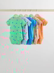 Blue/Green/Red Dinosaur Print Short Sleeve Baby Bodysuits 5 Pack - Image 2 of 13