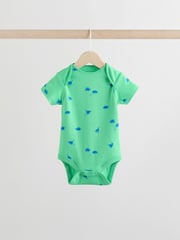 Blue/Green/Red Dinosaur Print Short Sleeve Baby Bodysuits 5 Pack - Image 3 of 13