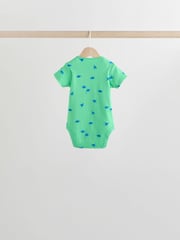 Blue/Green/Red Dinosaur Print Short Sleeve Baby Bodysuits 5 Pack - Image 4 of 13