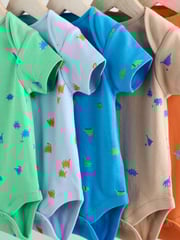 Blue/Green/Red Dinosaur Print Short Sleeve Baby Bodysuits 5 Pack - Image 9 of 13