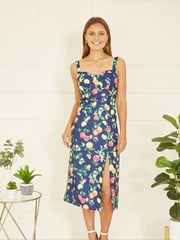 Yumi Blue Fruit Print Strappy Sundress With Front Split - Image 1 of 5