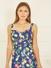 Yumi Blue Fruit Print Strappy Sundress With Front Split - Image 4 of 5