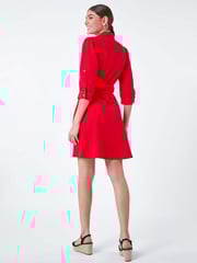 Roman Red Short Belted 100% Linen Shirt Dress - Image 3 of 5