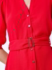 Roman Red Short Belted 100% Linen Shirt Dress - Image 5 of 5