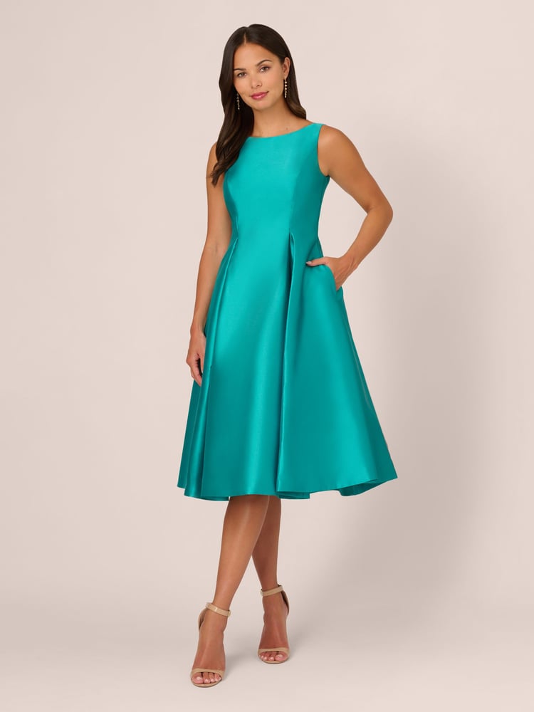 Adrianna Papell Green Sleeveless Tea Length Dress - Image 1 of 7