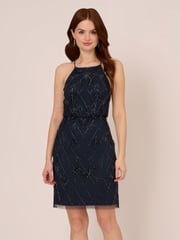 Adrianna Papell Blue Studio Beaded Blouson Dress - Image 1 of 7