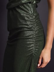 Dark Green Sparkle Ruched Side Maxi Skirt - Image 4 of 7