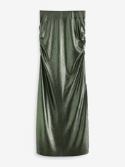 Dark Green Sparkle Ruched Side Maxi Skirt - Image 5 of 7