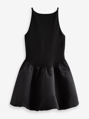 Black Rochelle Racer Satin Jersey Mix Puffball Mini Dress - Image 5 of 9