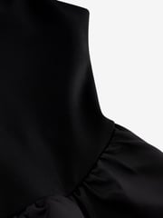 Black Rochelle Racer Satin Jersey Mix Puffball Mini Dress - Image 8 of 9