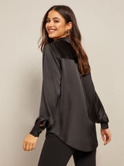 Friends Like These Black Petite Satin Button Through Shirt - Image 2 of 4