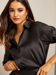 Friends Like These Black Petite Satin Button Through Shirt - Image 4 of 4