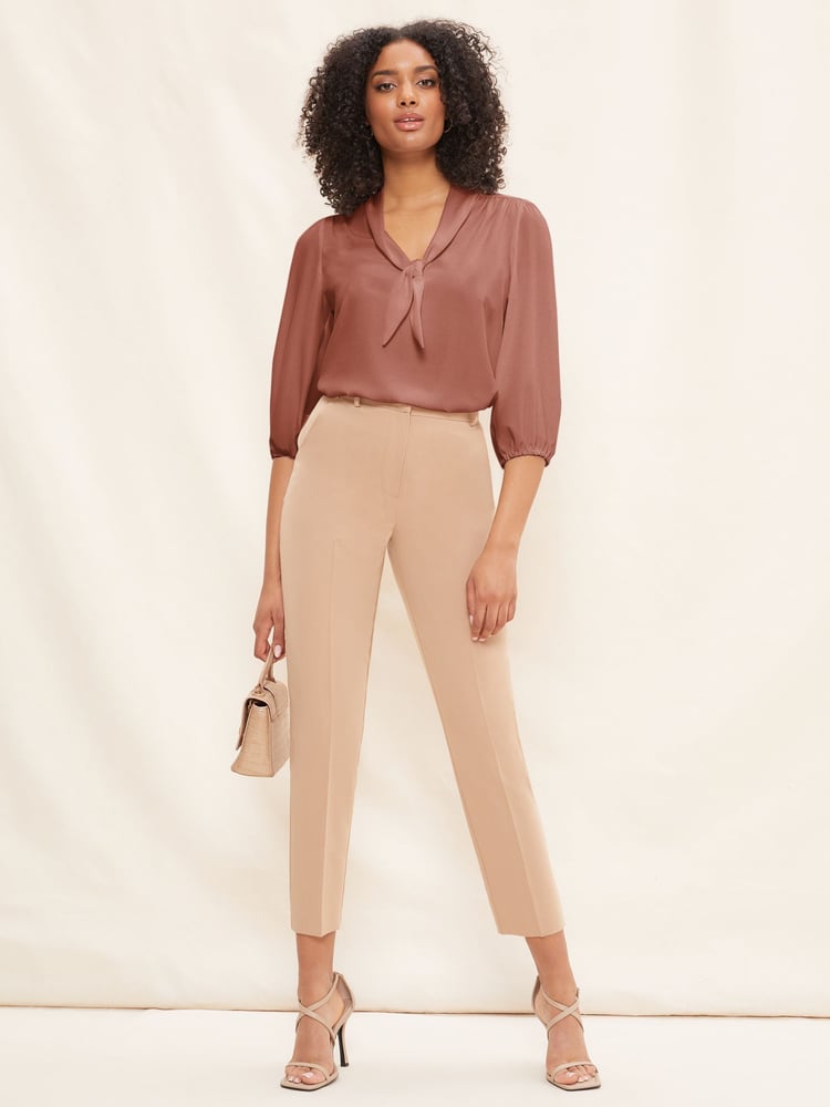 Friends Like These Pink Petite V Neck Bow Front 3/4 Sleeve Blouse - Image 1 of 4