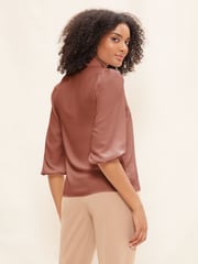 Friends Like These Pink Petite V Neck Bow Front 3/4 Sleeve Blouse - Image 3 of 4