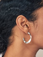 Silver Tone Twist Hoop Earrings - Image 2 of 4