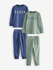 Baker by Ted Baker Blue/Green Long Sleeve 100% Cotton Pyjamas 2 Pack - Image 1 of 7