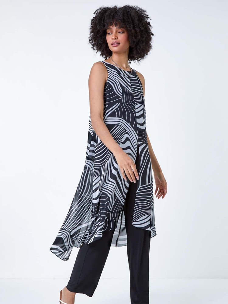 Roman Black Full Length Printed Overlay Jumpsuit - Image 1 of 5